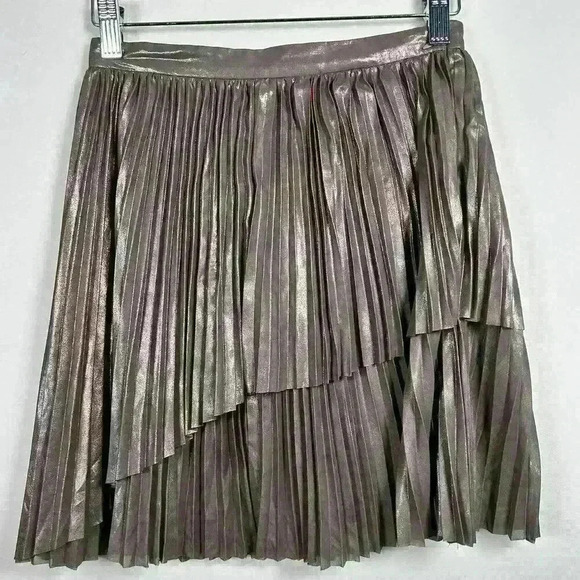 ARITZIA Wilfred Gold Metallic Pleated Mini Skirt Tier Sparkly Fancy Bethune 0 - Picture 1 of 7
